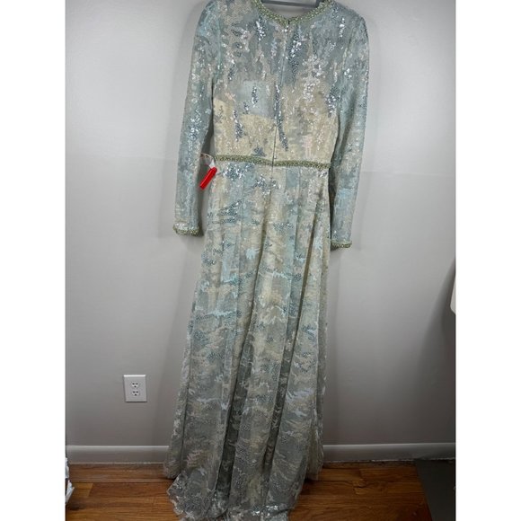 Mac Duggal Dress Gown 12460 Cocktail Formal Embellished Mesh Blue Size 6 NWT - Picture 5 of 9